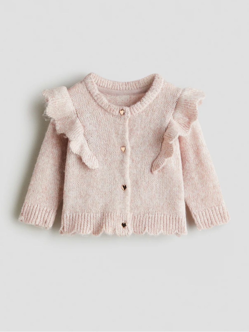 H&M Pale Pink Ruffle Knit Cardigan with Heart Buttons